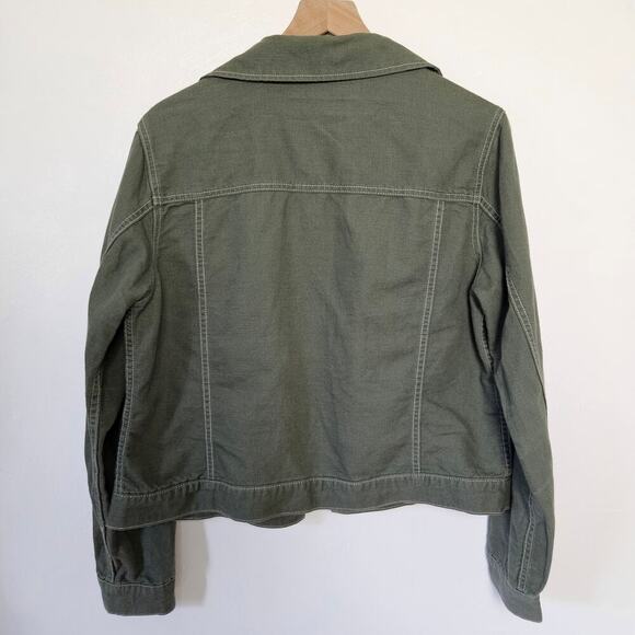 Eddie‎ Bauer Linen Trucker Jacket L Olive Green - Picture 5 of 6